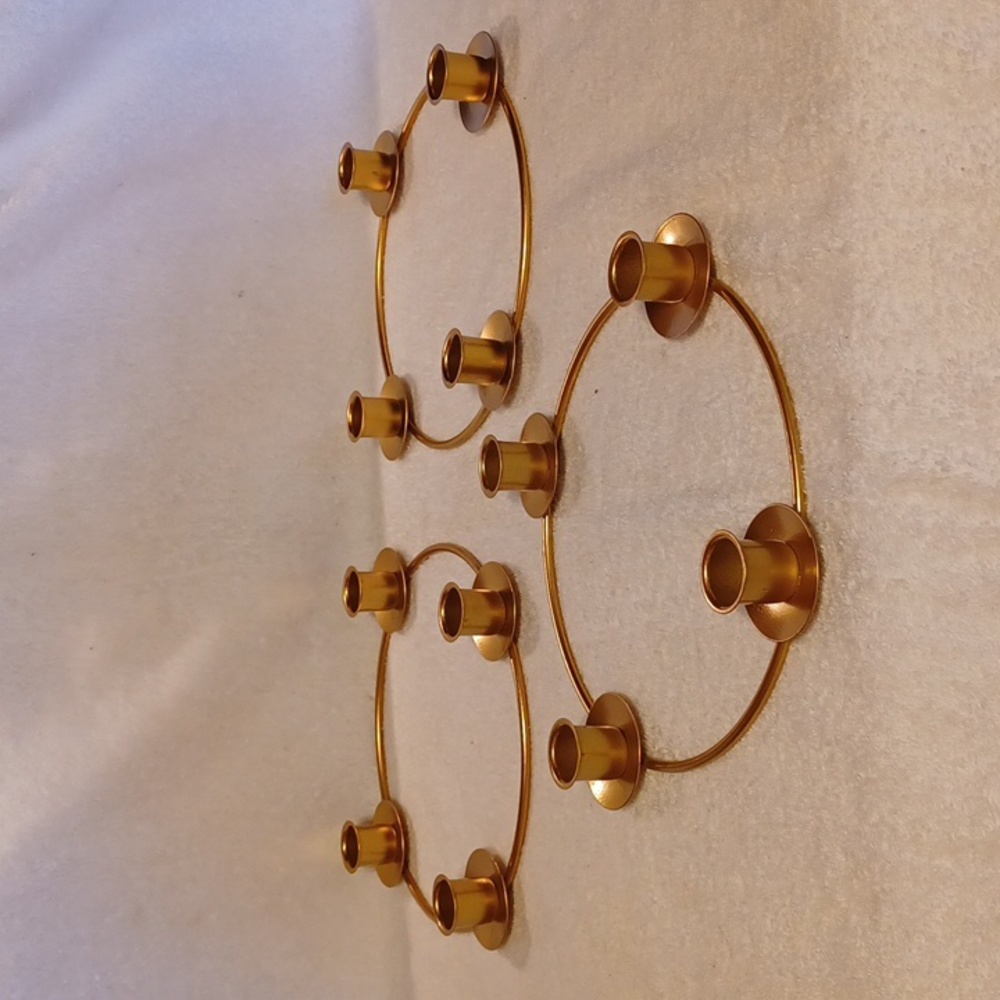 Candle holders set of 3 gold tone metal table center peices